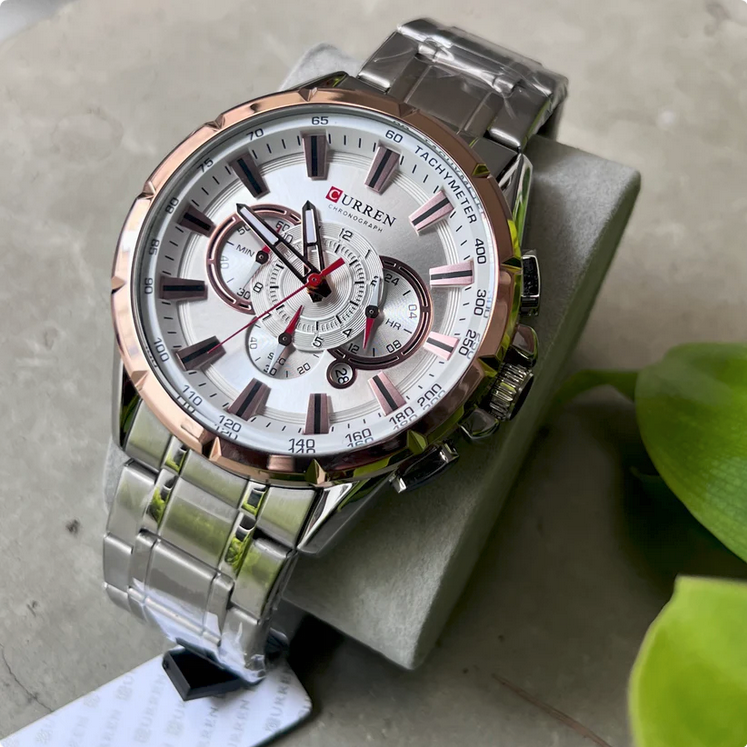 CURREN 8363 Montre pour hommes- dorée en acier inoxydable