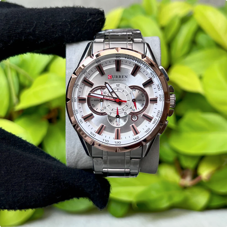 CURREN 8363 Montre pour hommes- dorée en acier inoxydable