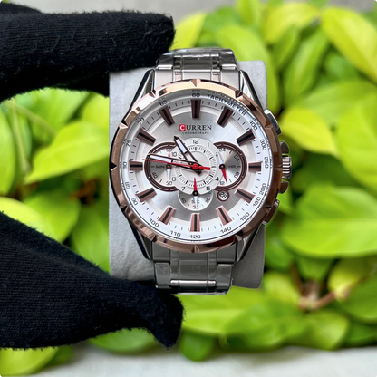 CURREN 8363 Montre pour hommes- dorée en acier inoxydable