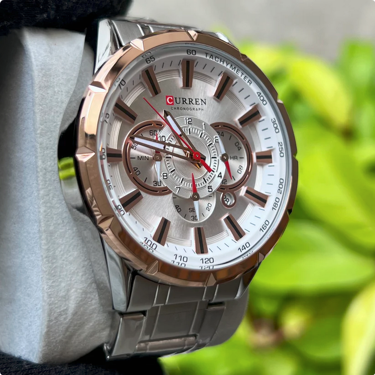 CURREN 8363 Montre pour hommes- dorée en acier inoxydable