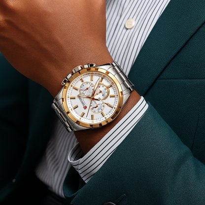 CURREN 8363 Montre pour hommes- dorée en acier inoxydable