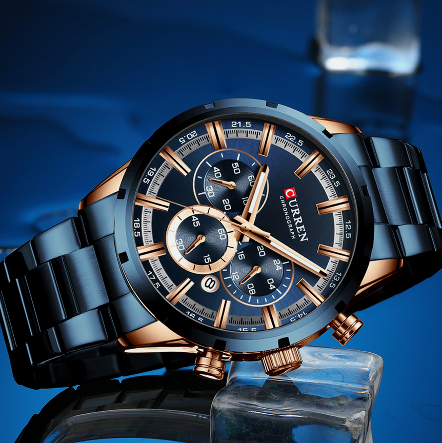 CURREN 8355 Montre pour hommes en acier inoxydable